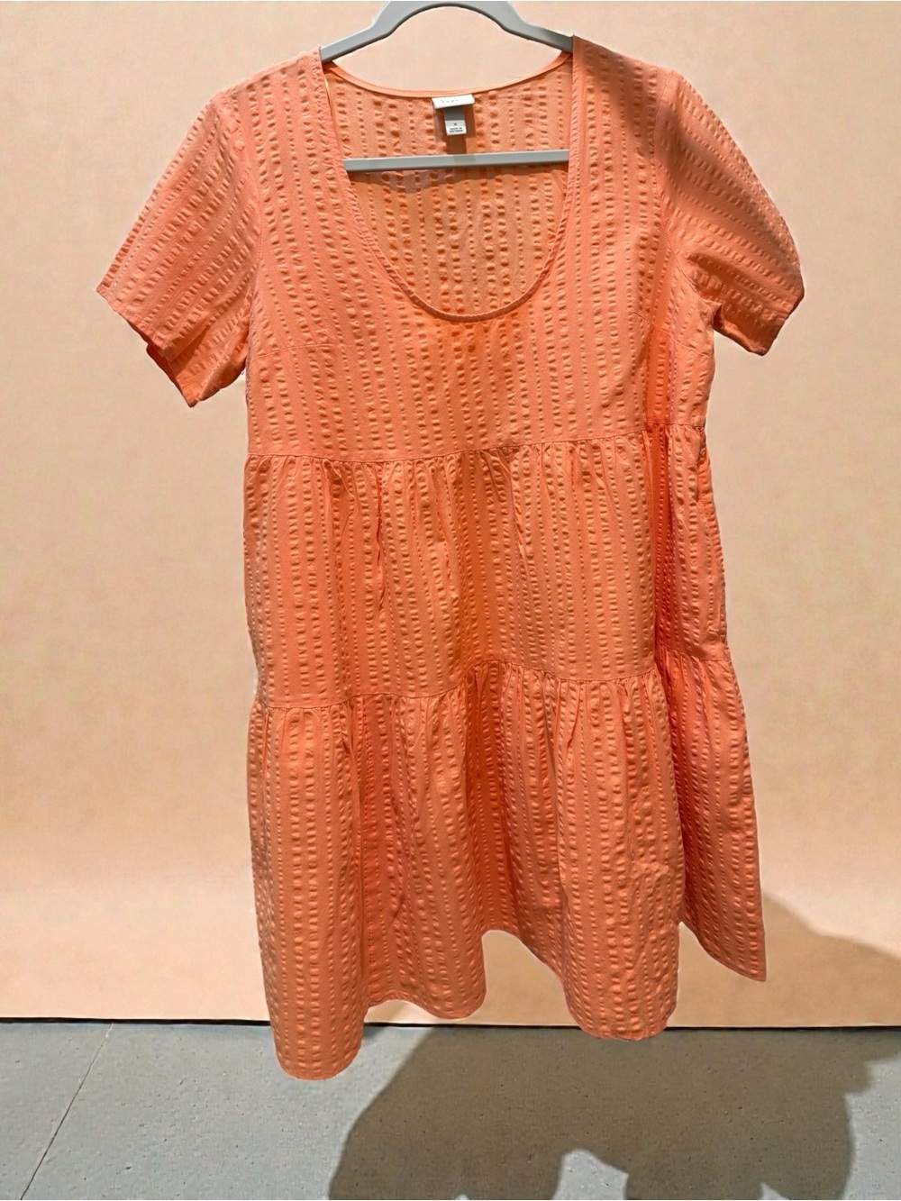 a new day Coral Peach Eyelet Tiered Midi Dress